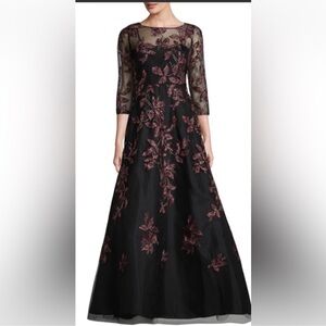 Aidan Mattox Black Dress with Pink Floral Design